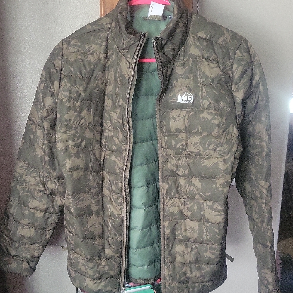 REI Camouflage Green Puffer Jacket